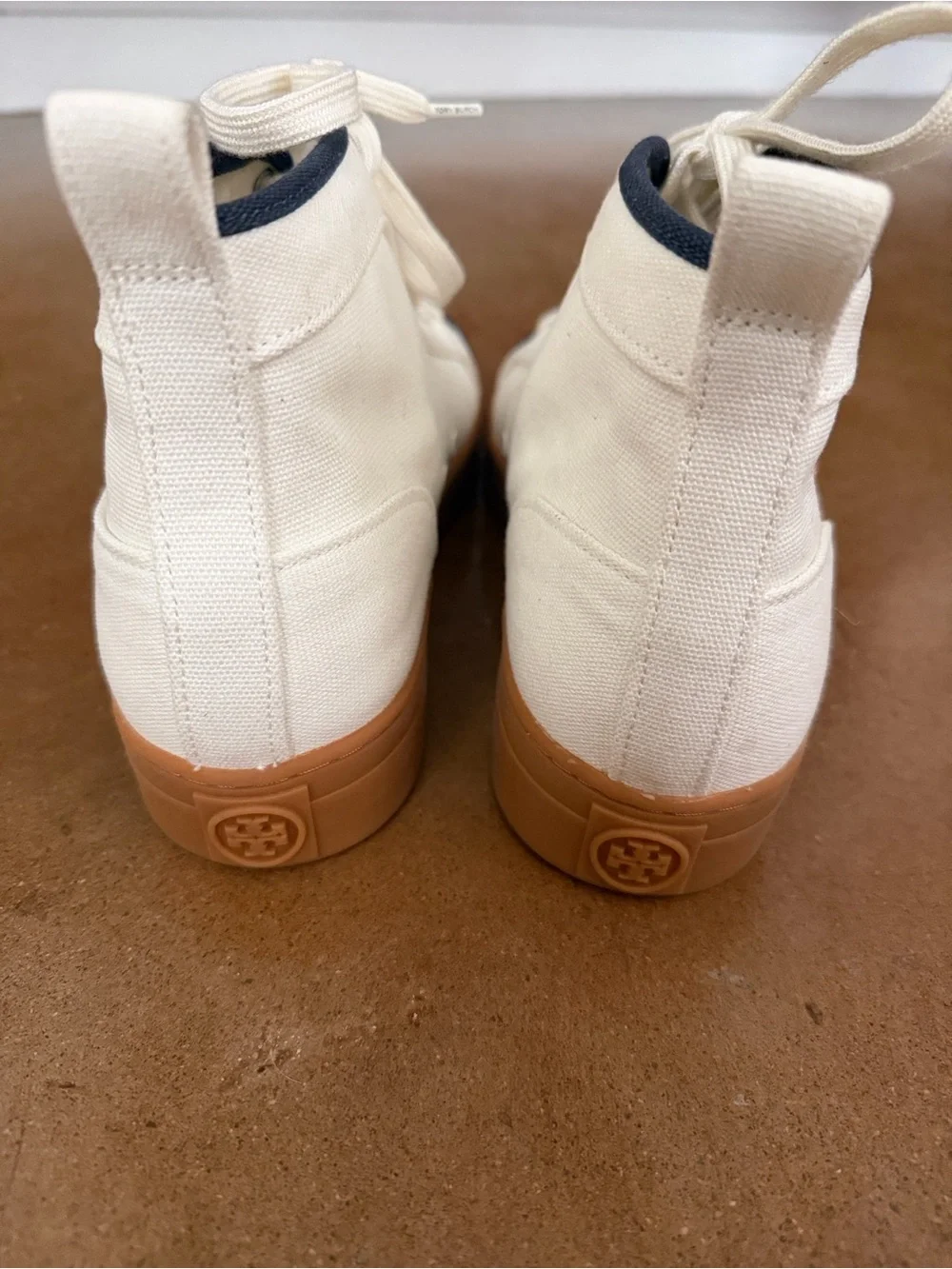 Tory Burch Nola High Top Canvas Sneakers Ivory Navy Women’s Size 10 NWOT